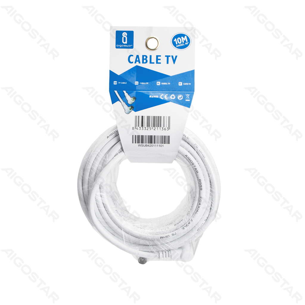 [B20104WSU] TV Kabel 10m Rechte hoek Wit