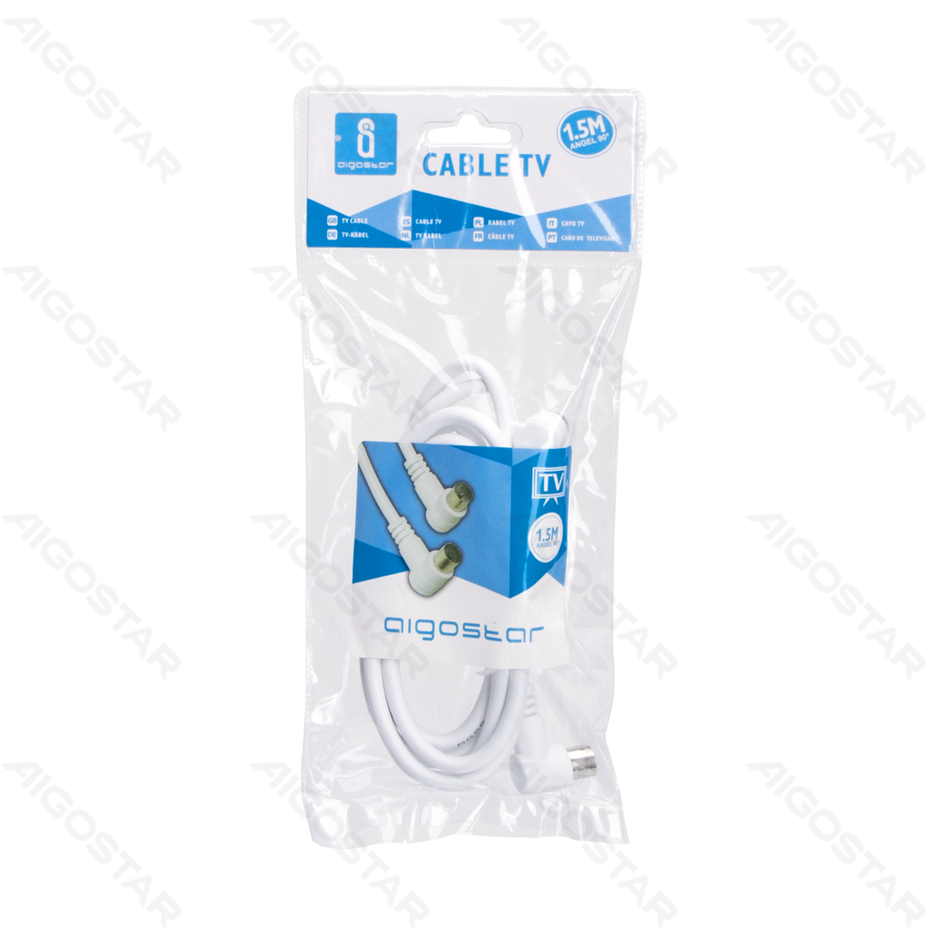 Câble TV 1.5m Angle Droit Blanc