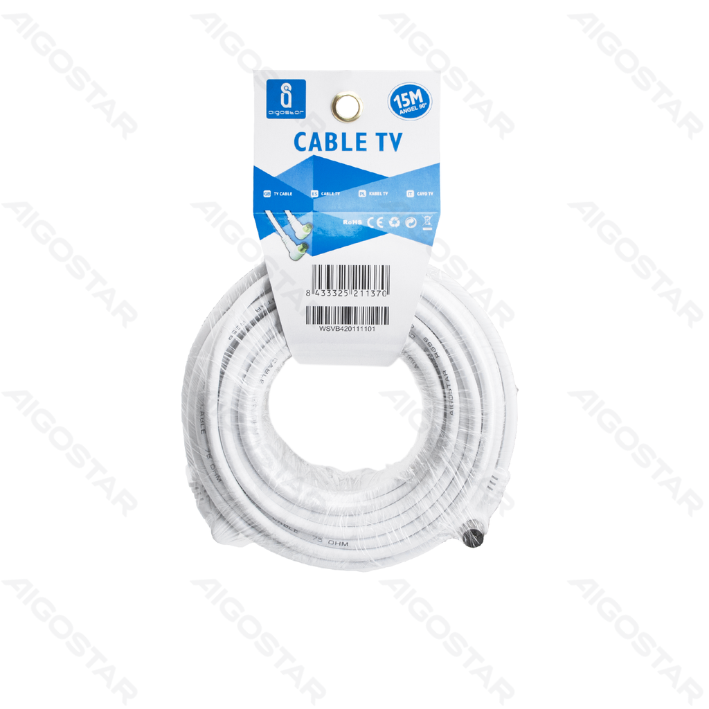 [B20104WSV] Câble TV 15m Angle Droit Blanc