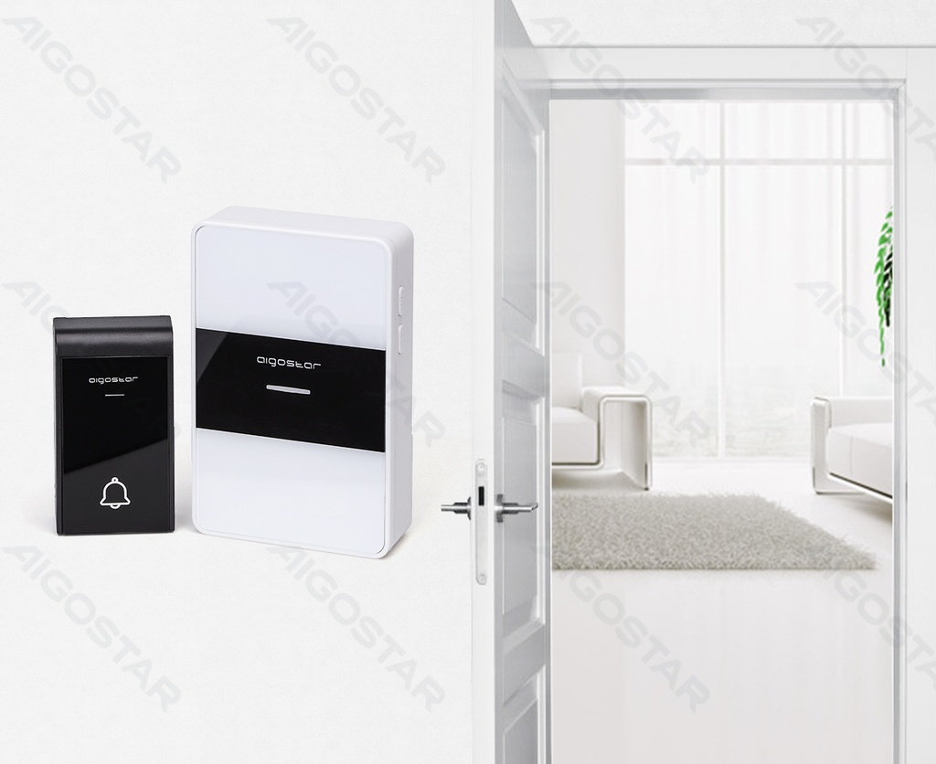 [B20105VKV] Aigostar DC Draadloze Digitale Deurbel (één tot twee) Wit & Zwart