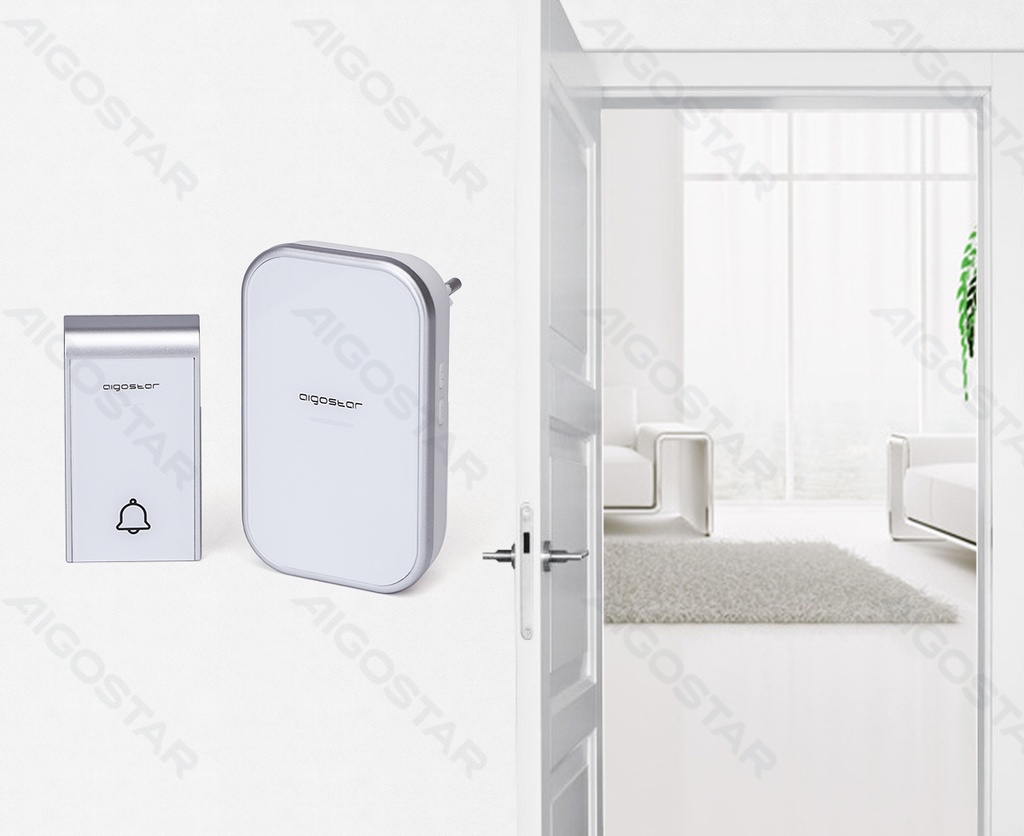 [B20105VKT] Sonnette de Porte Numérique Sans Fil AC (une à deux) Blanc & Argenté