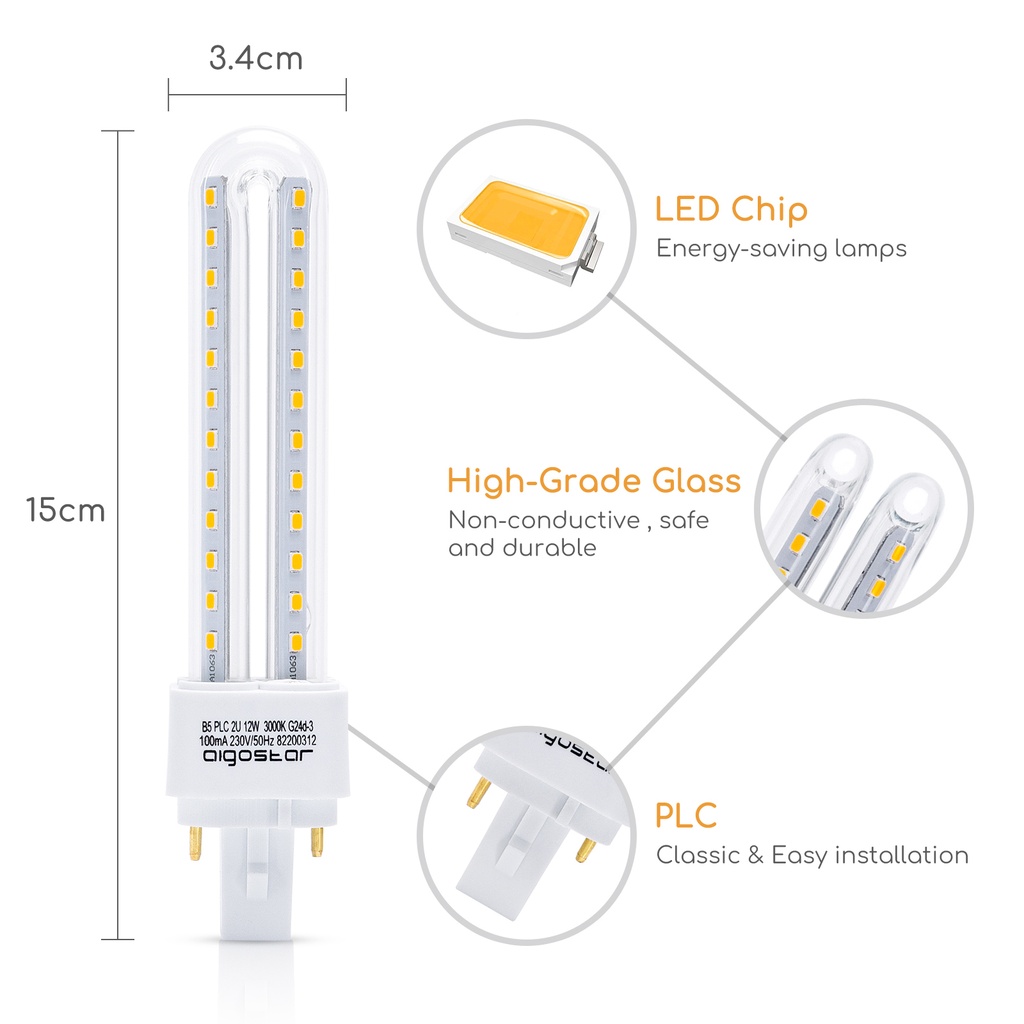 [B10108RKB] Aigostar LED PLC Buis 2U 12W
