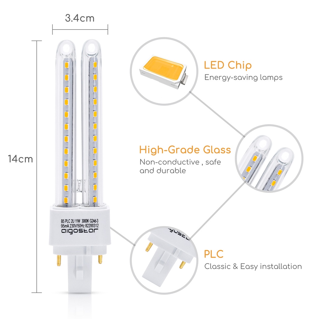 [B10108RJZ] Aigostar LED PLC Buis 2U 11W