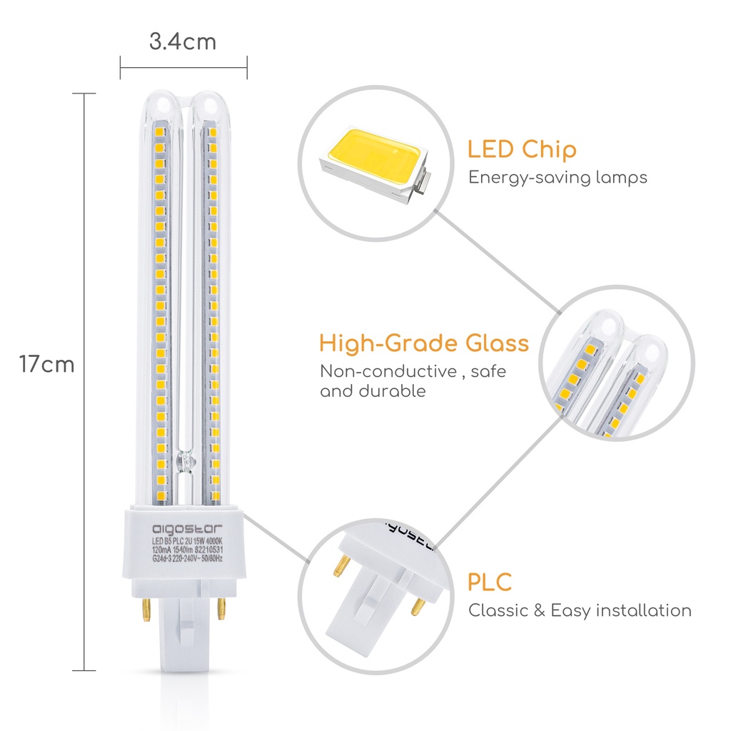 Aigostar LED PLC Buis 2U 15W