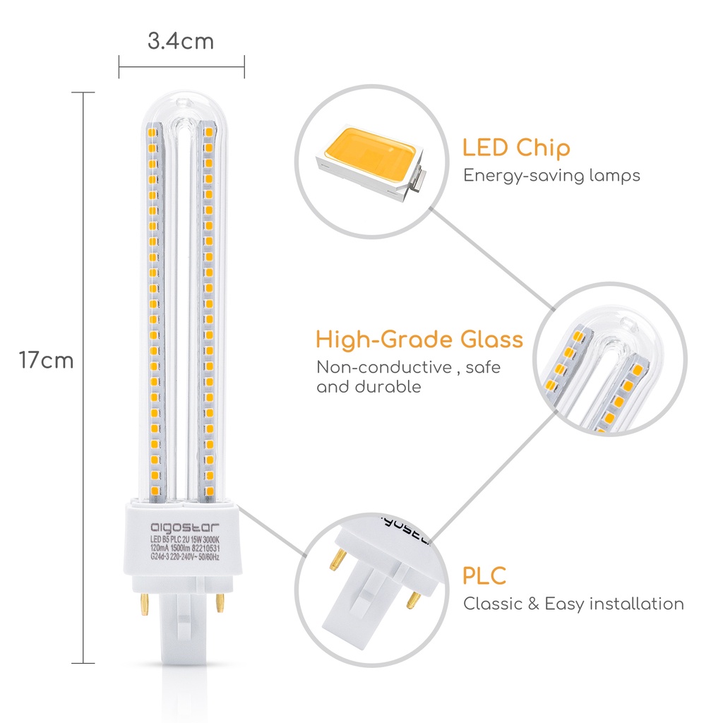 Aigostar LED PLC Buis 2U 15W
