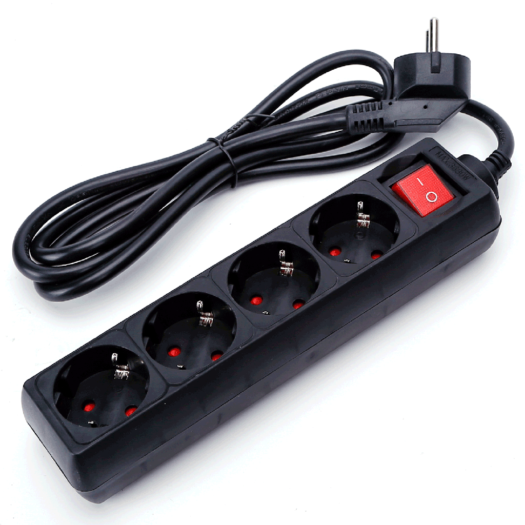 [B20103QIN] Duitse 4-voudige stekkerdoos met schakelaar 1 5M 3G1 5mm² zwart