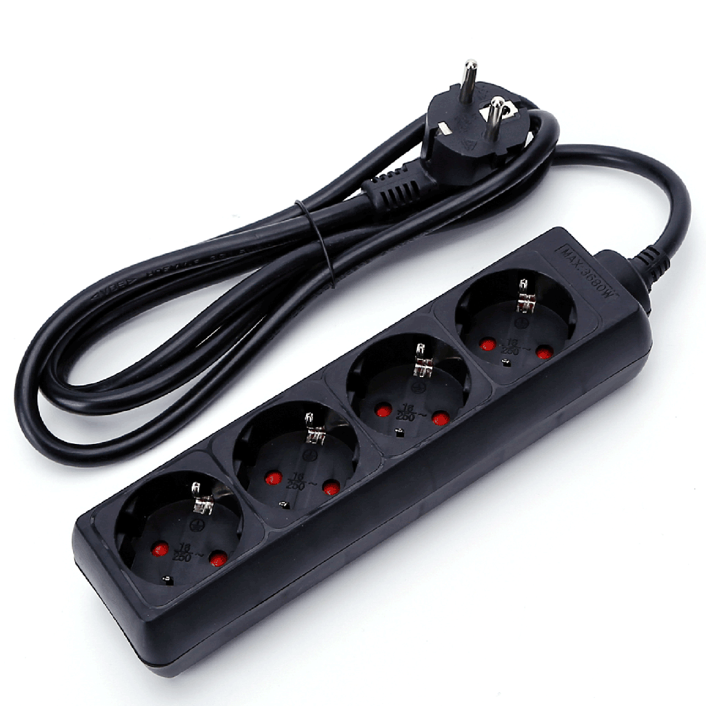 German 4-Way Power Strip Without Switch 1.5M 3G1.5mm² Black