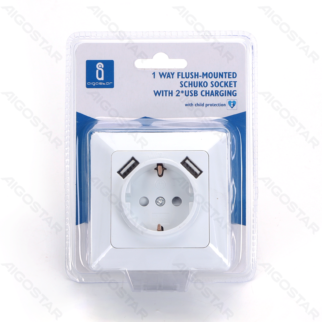 [B20101NJD] Aigostar Duits Stopcontact met 2*USB Wit