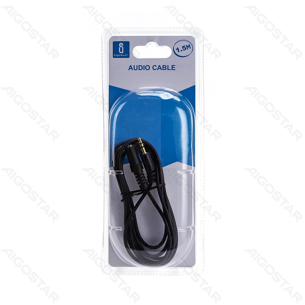 Aigostar Audiokabel 3.5 Mannelijk naar 3.5 Vrouwelijk 1.5m Zwart
