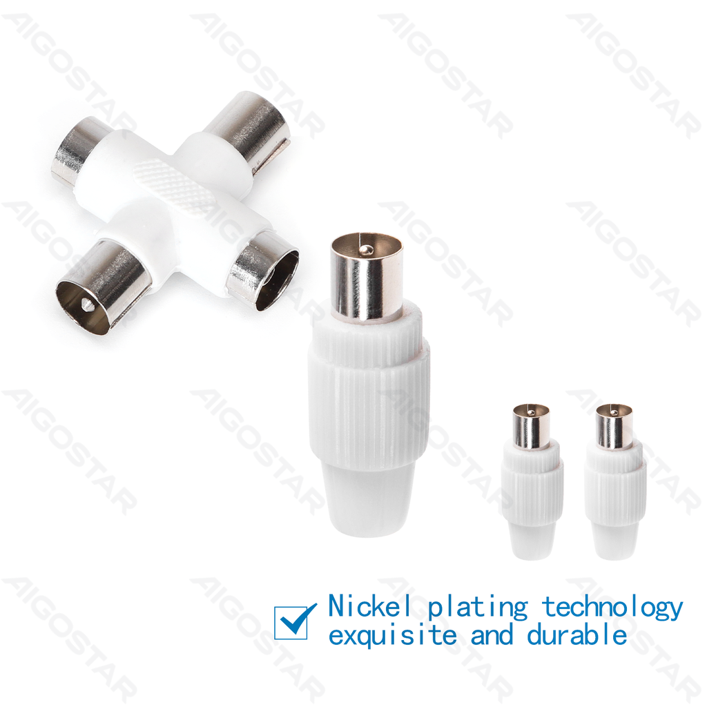 [B20104NNV] TV Antenna Connector TV Plug & TV Jack & 2* TV Plugs to 2* TV Jacks White