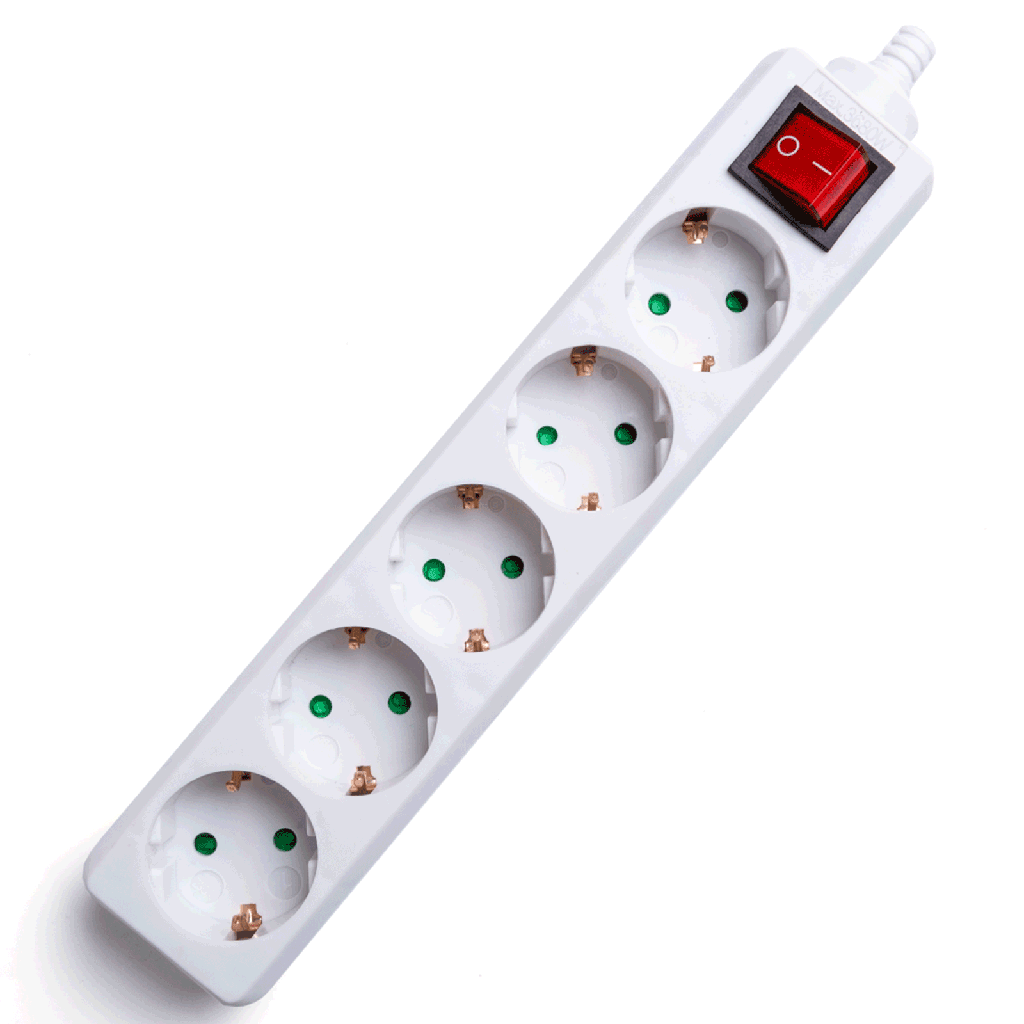 [B20103NEM] Duitse 5-voudige stekkerdoos zonder kabel en met schakelaar wit