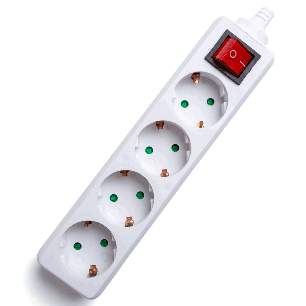 German 4-Way Power Strip Without Cable and with Switch White