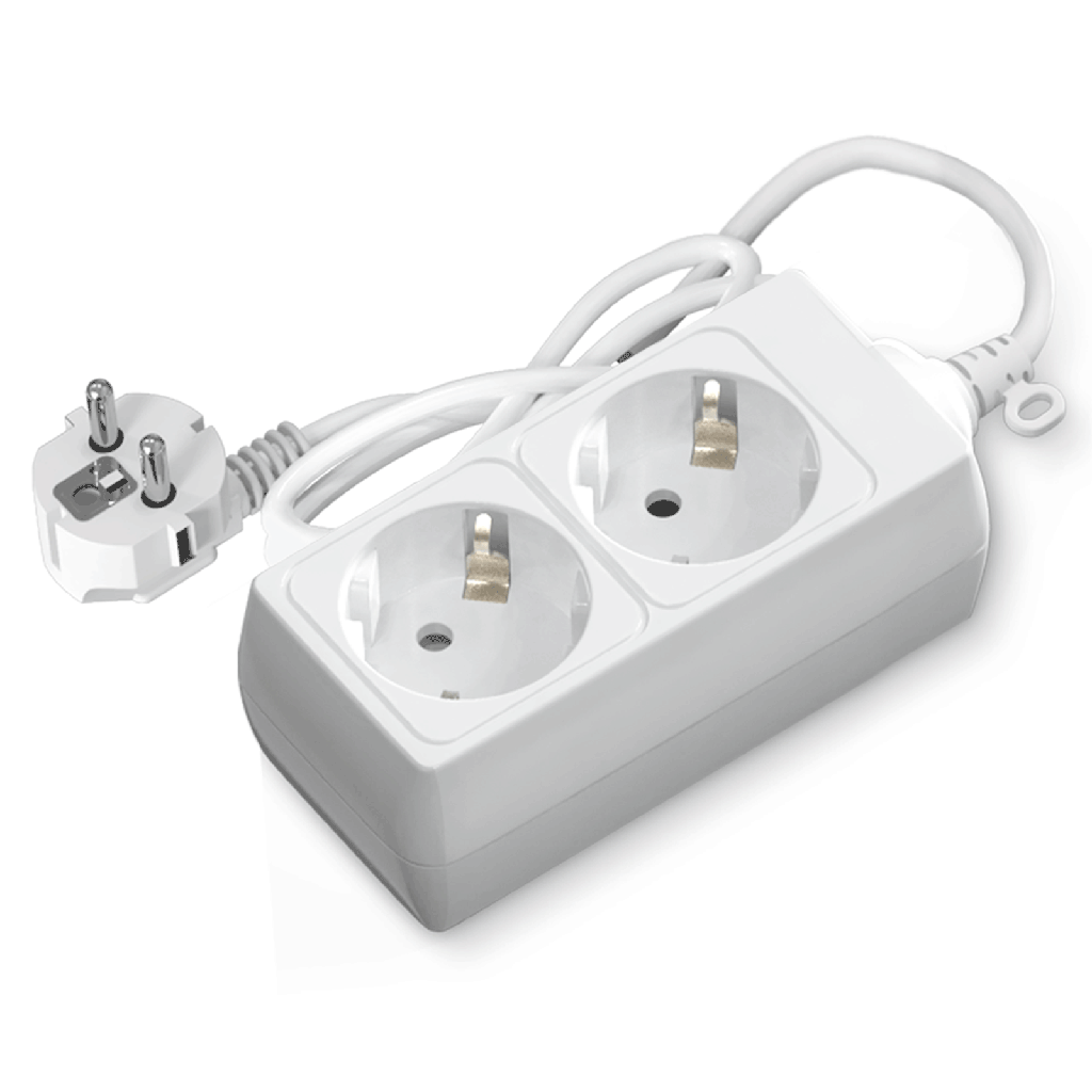 Duitse 2-voudige stekkerdoos zonder schakelaar 1.5M 3G1.5mm² wit