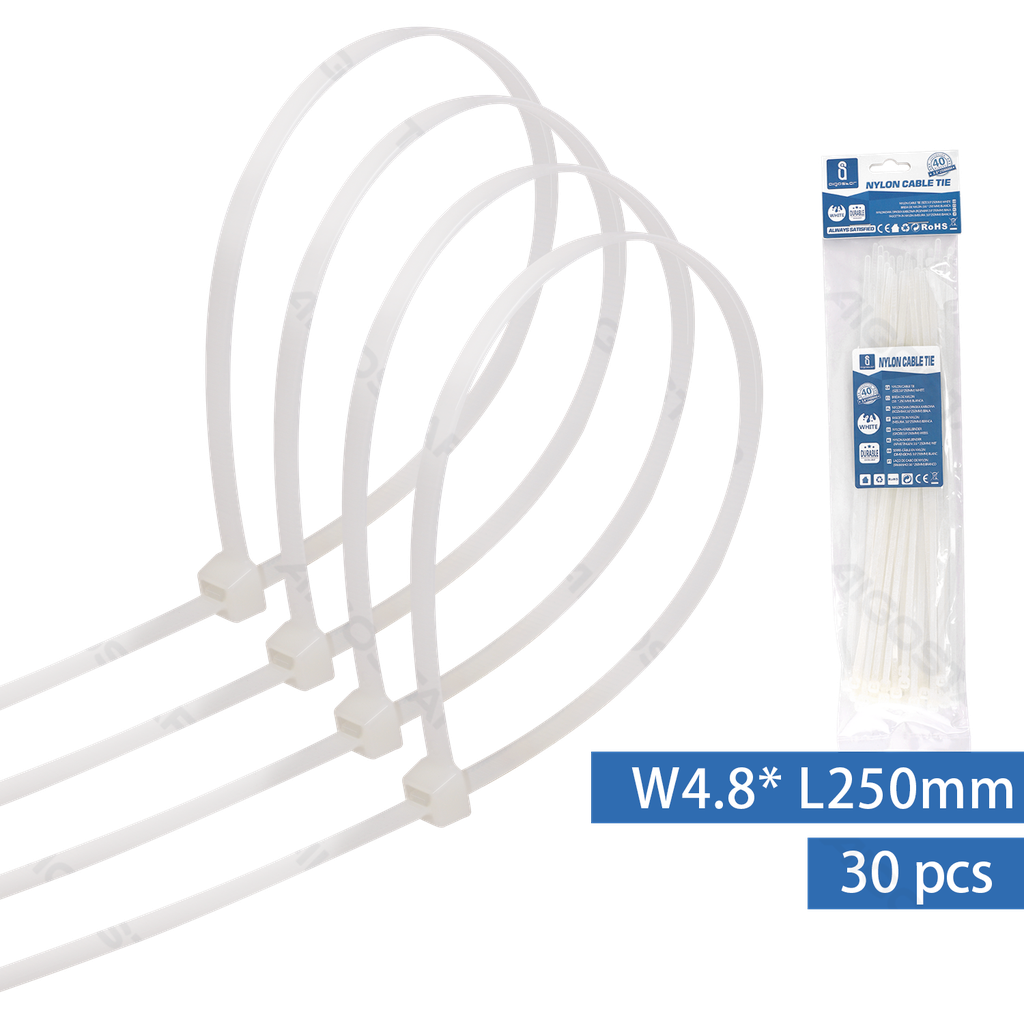 Attaches de câble en Nylon (30 pièces) 4.8*250mm (l*L) Blanc