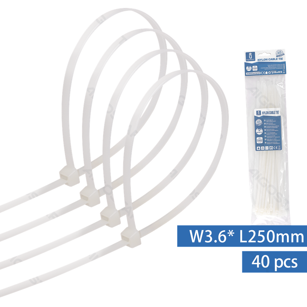 Nylon Kabelbinders (40st) W3.6*L250mm Wit