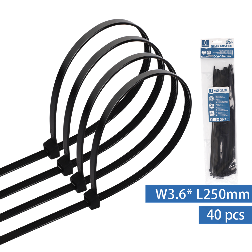[B20104LSA] Nylon Kabelbinders (40st) W3.6*L250mm Zwart