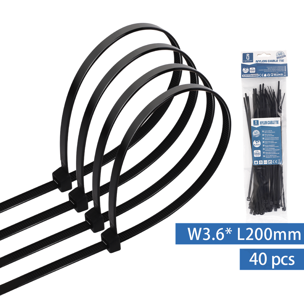 Nylon Kabelbinders (40st) W3.6*L200mm Zwart
