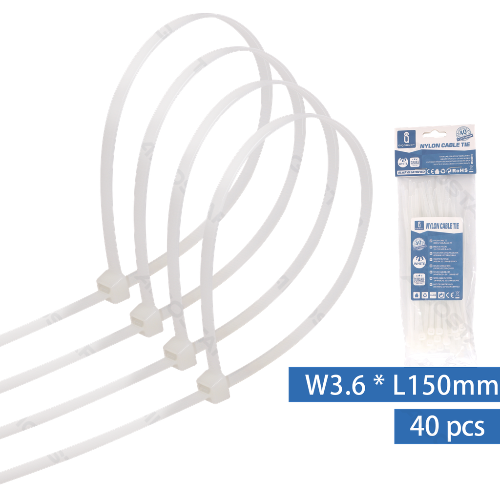 Nylon Kabelbinders (40st) W3.6*L150mm Wit