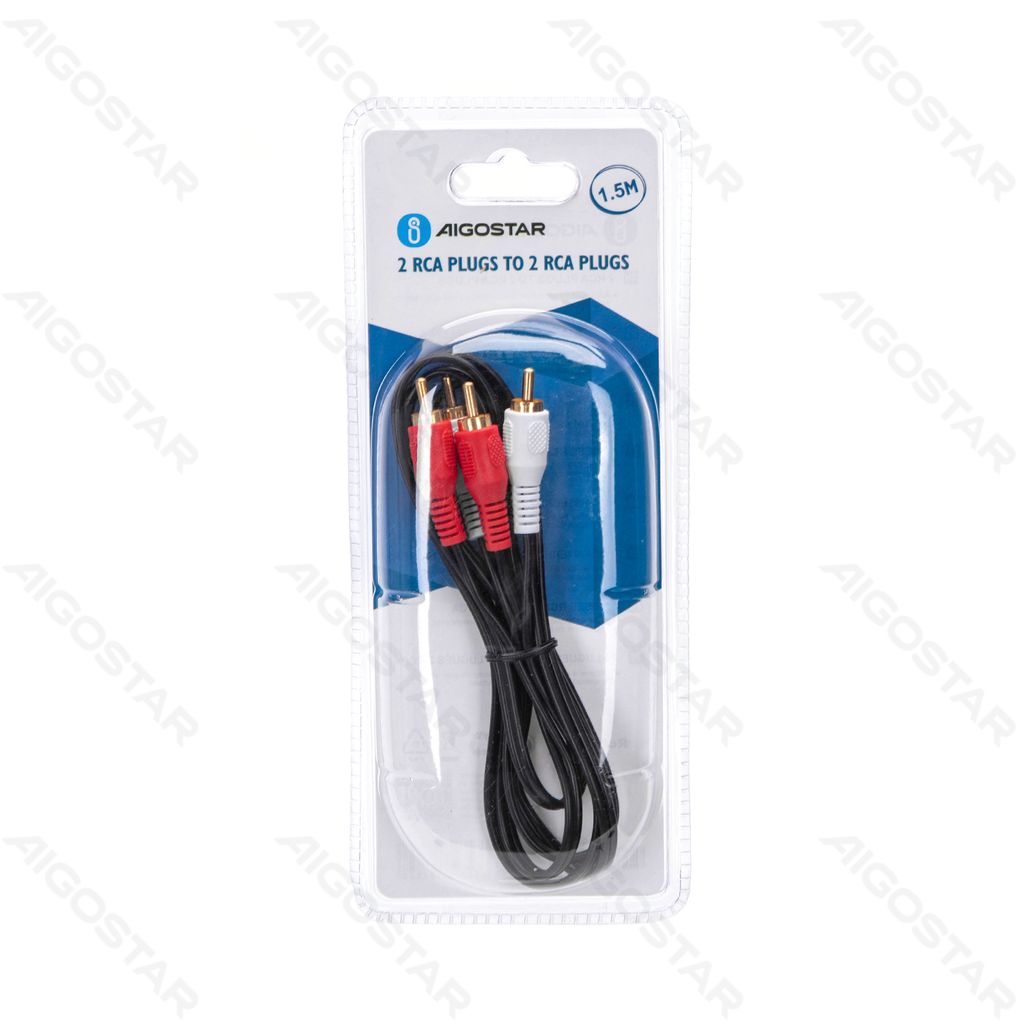 Aigostar Audiokabel 2RCA Pluggen naar 2RCA Pluggen 1.5m Zwart