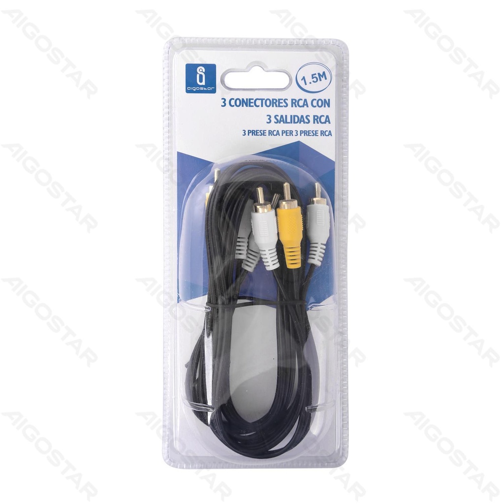 Audiokabel 3RCA Pluggen naar 3RCA Pluggen 1.5m Zwart