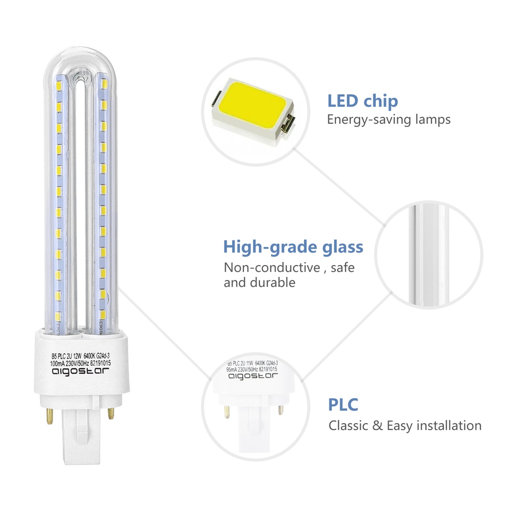 Aigostar LED PLC Buis 2U 12W