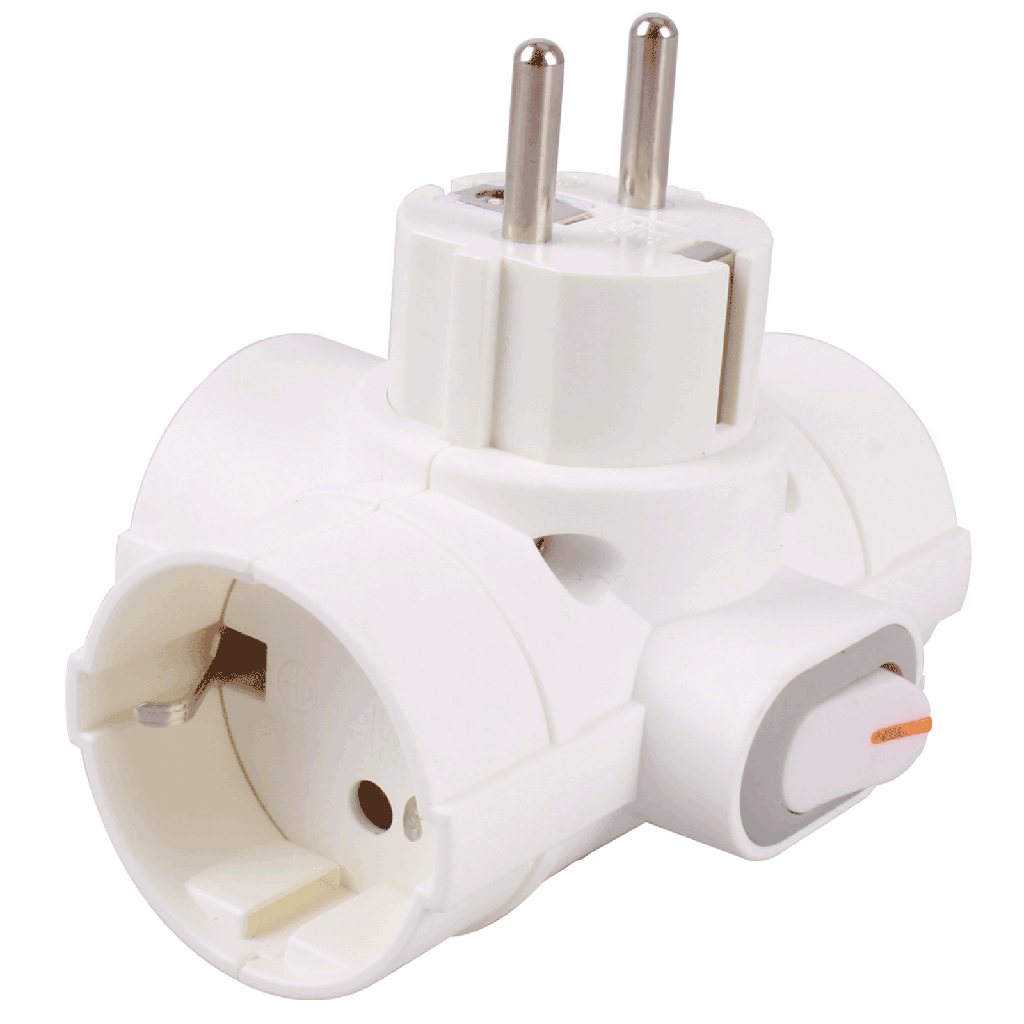 Prise de conversion allemande, 1 à 3, 16A, avec interrupteur, Blanc