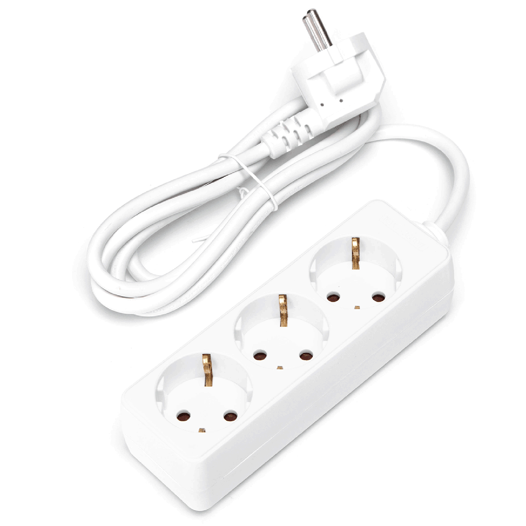 [B20103HIZ] Duitse 3-voudige stekkerdoos zonder schakelaar 1.5M 3G1.0mm² wit