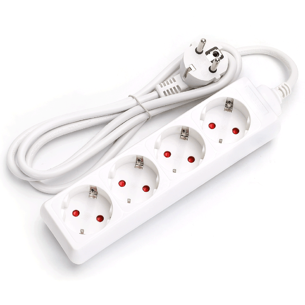 [B20103HJA] Duitse 4-voudige stekkerdoos zonder schakelaar 1 5M 3G1 0mm² wit