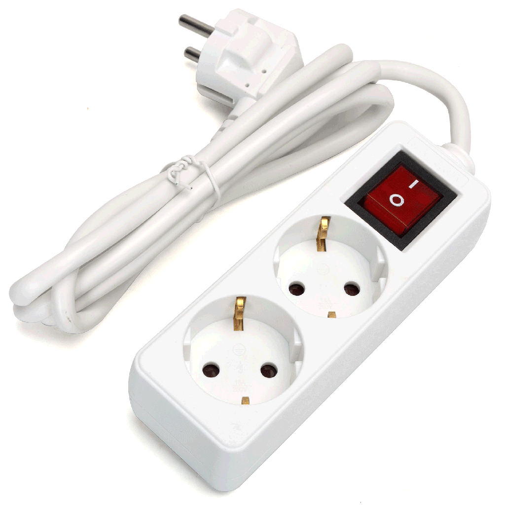 [B20103IAJ] Aigostar Duitse 2-voudige stekkerdoos met schakelaar 1.5M 3G1.5mm² wit