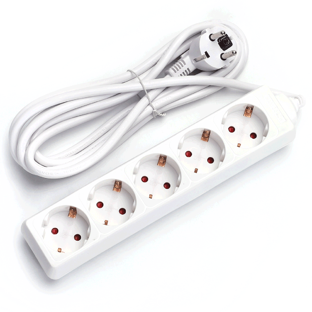 [B20103HJK] Aigostar Duitse 5-voudige stekkerdoos zonder schakelaar 3M 3G1 5mm² wit