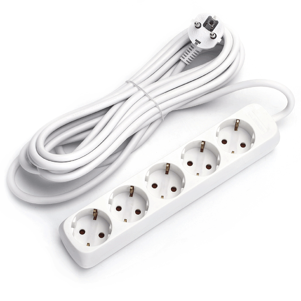 German 5-Way Power Strip Without Switch 5M 3G1.5mm² White