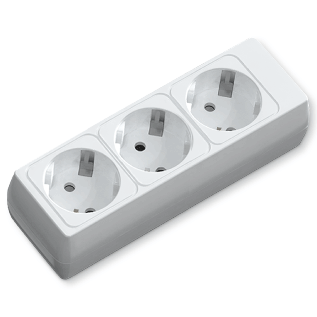 [B20103FHU] Duitse 3-voudige stekkerdoos zonder kabel en zonder schakelaar wit
