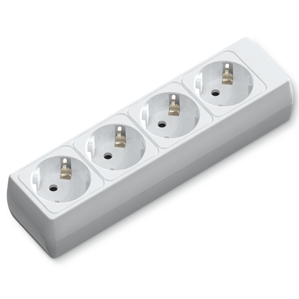 [B20103FHV] Duitse 4-voudige stekkerdoos zonder kabel en zonder schakelaar wit