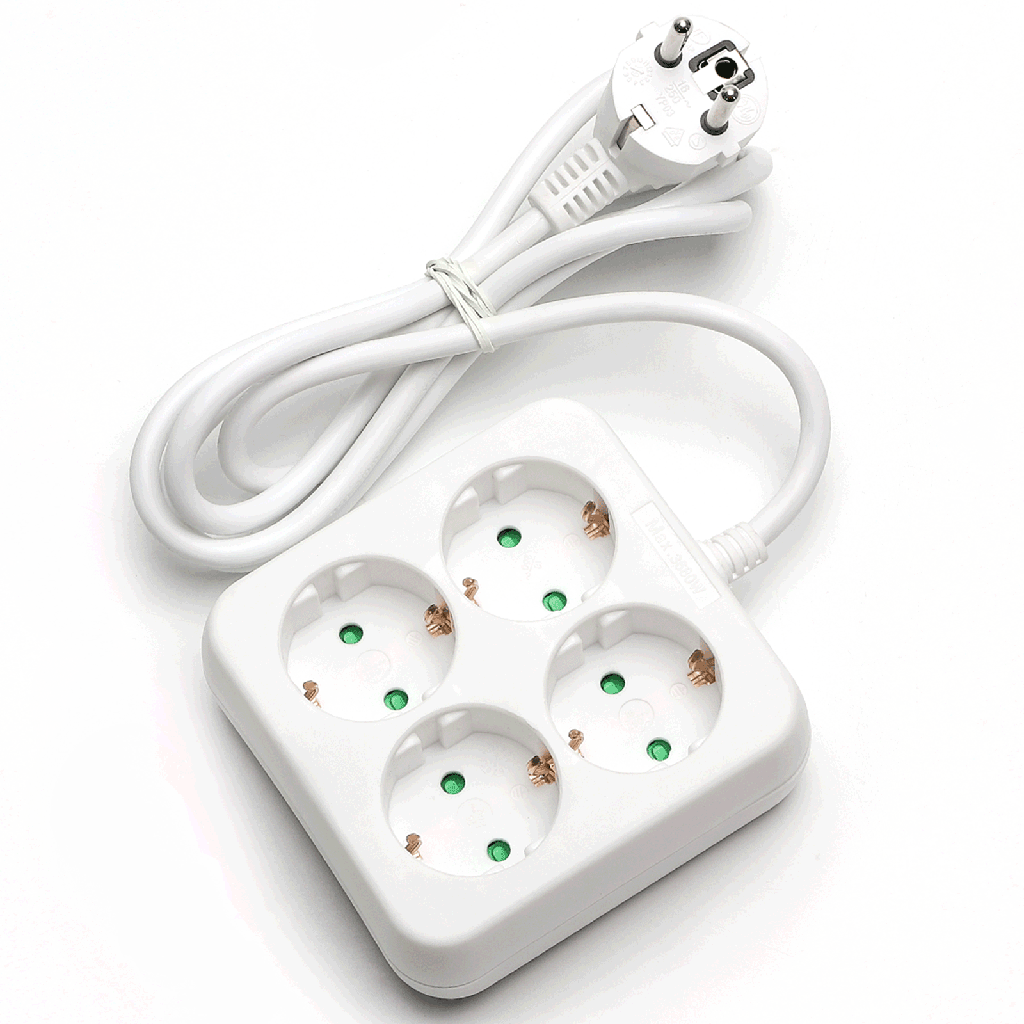 [B20103FHB] Multiprise 4 Prises Allemandes Sans Interrupteur 1.5M 3G1.0mm² Blanc