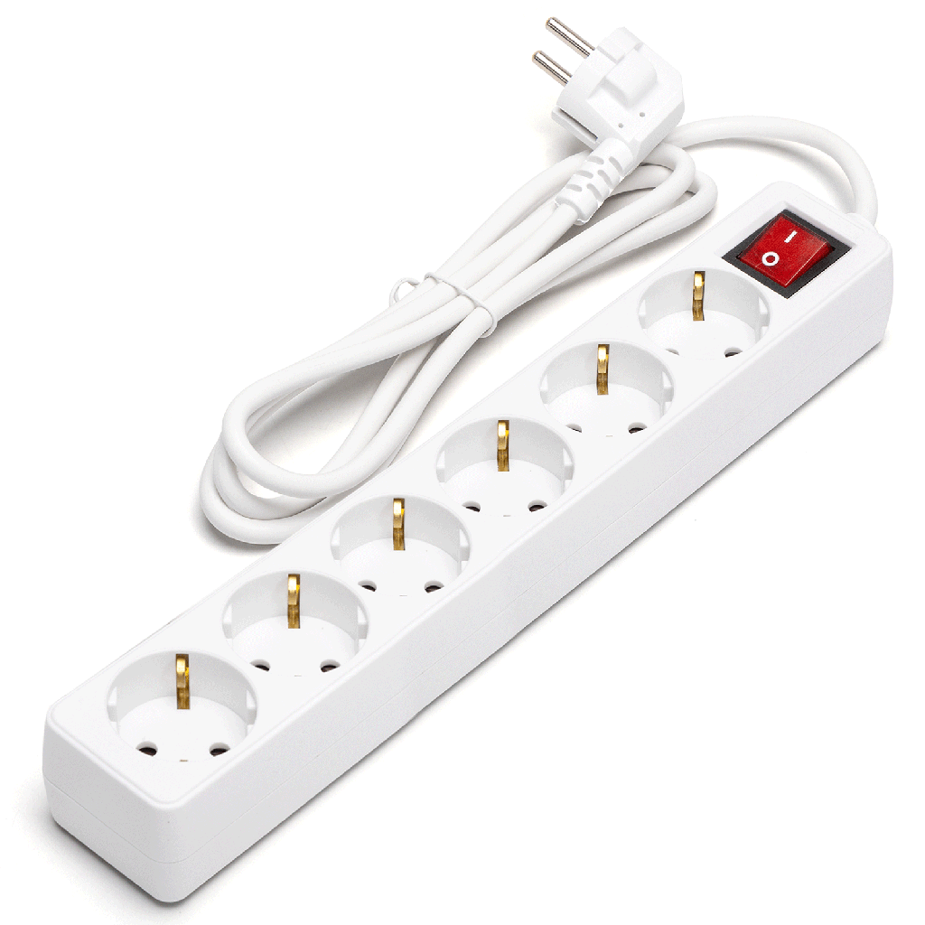 German 6-Way Power Strip with Switch 1.5M 3G1.5mm² White