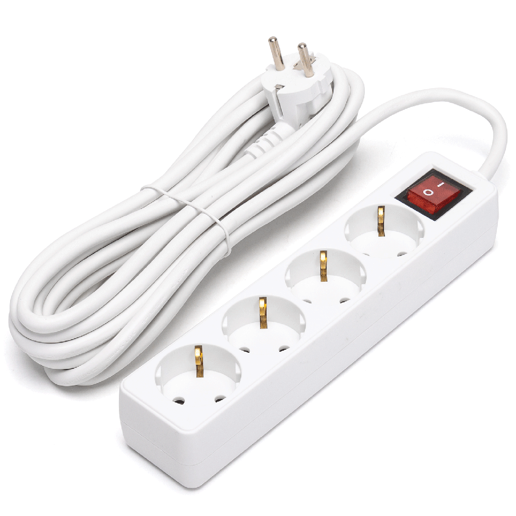 [B20103FGS] Duitse 4-voudige stekkerdoos met schakelaar 5M 3G1 5mm² wit