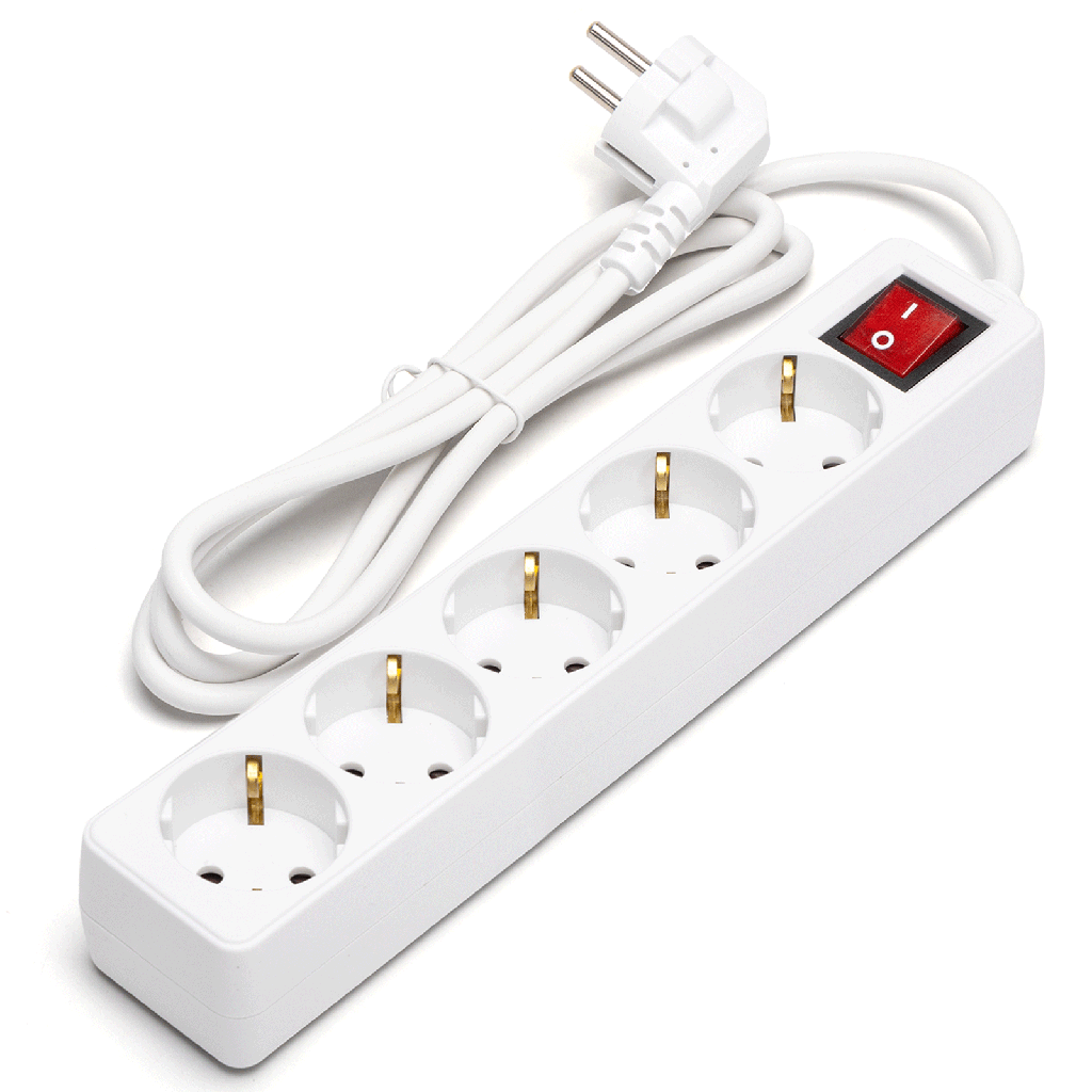 [B20103FGT] Multiprise 5 Prises Allemandes avec Interrupteur 1.5M 3G1.0mm² Blanc