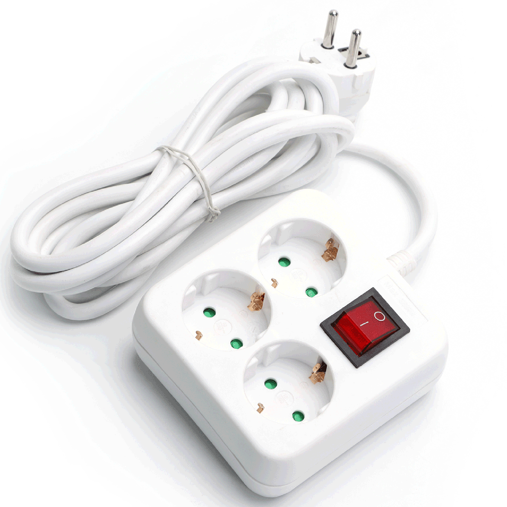 German 3-Way Power Strip with Switch 3M 3G1.5mm² White