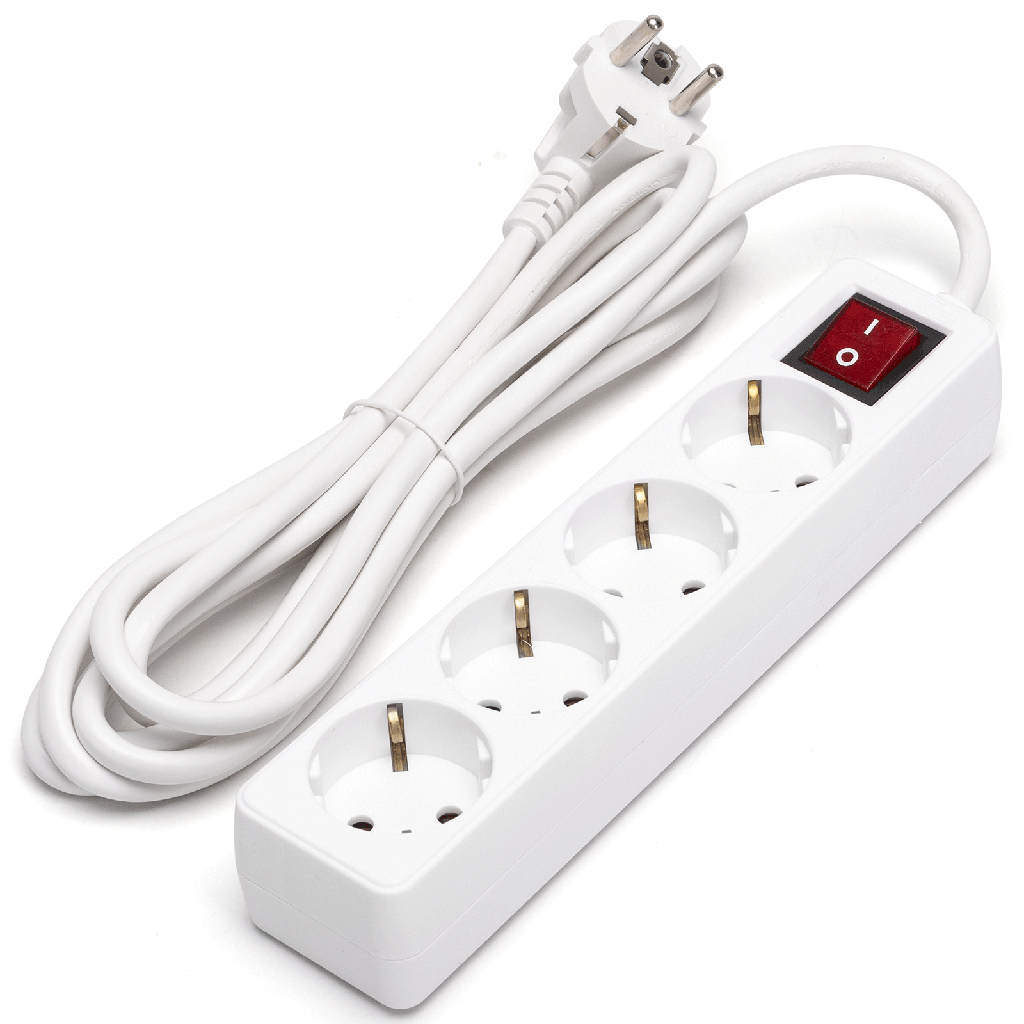 [B20103FGR] Duitse 4-voudige stekkerdoos met schakelaar 3M 3G1 5mm² wit