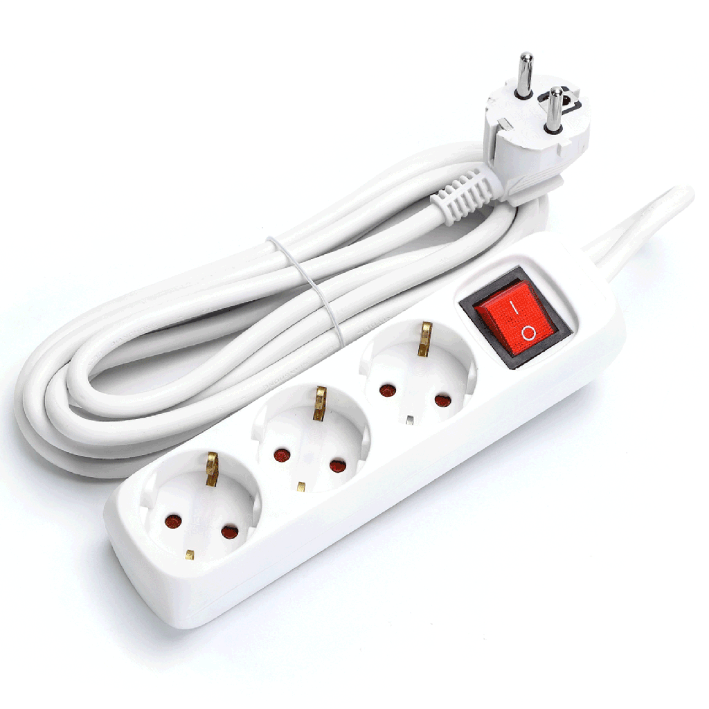 [B20103FGO] Multiprise 3 Prises Allemandes avec Interrupteur 5M 3G1.5mm² Blanc