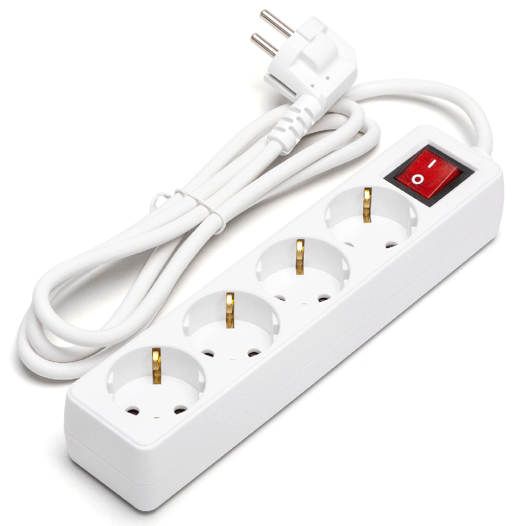 Deutsche 4-Fach Steckdosenleiste mit Schalter 1,5M 3G1,0mm² Weiß