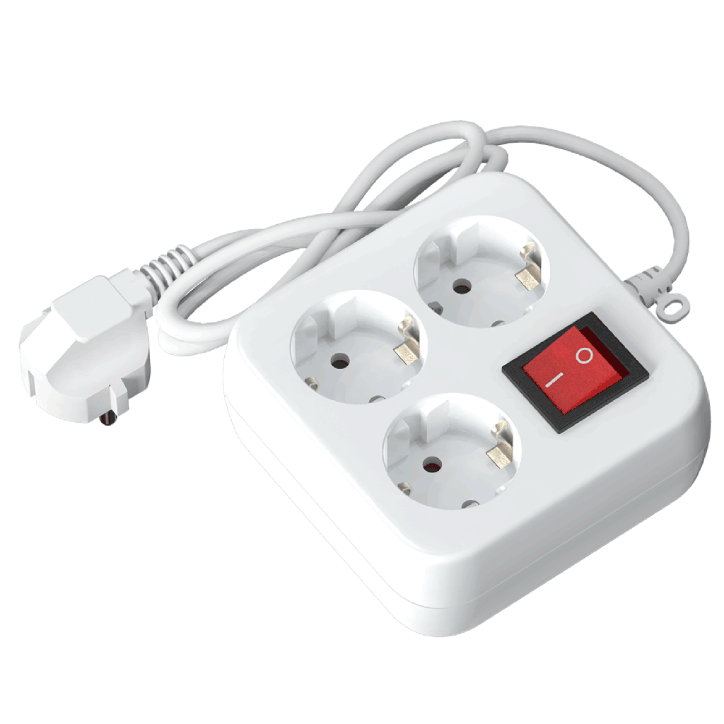 [B20103FHC] Multiprise 3 Prises Allemandes avec Interrupteur 1.5M 3G1.5mm² Blanc
