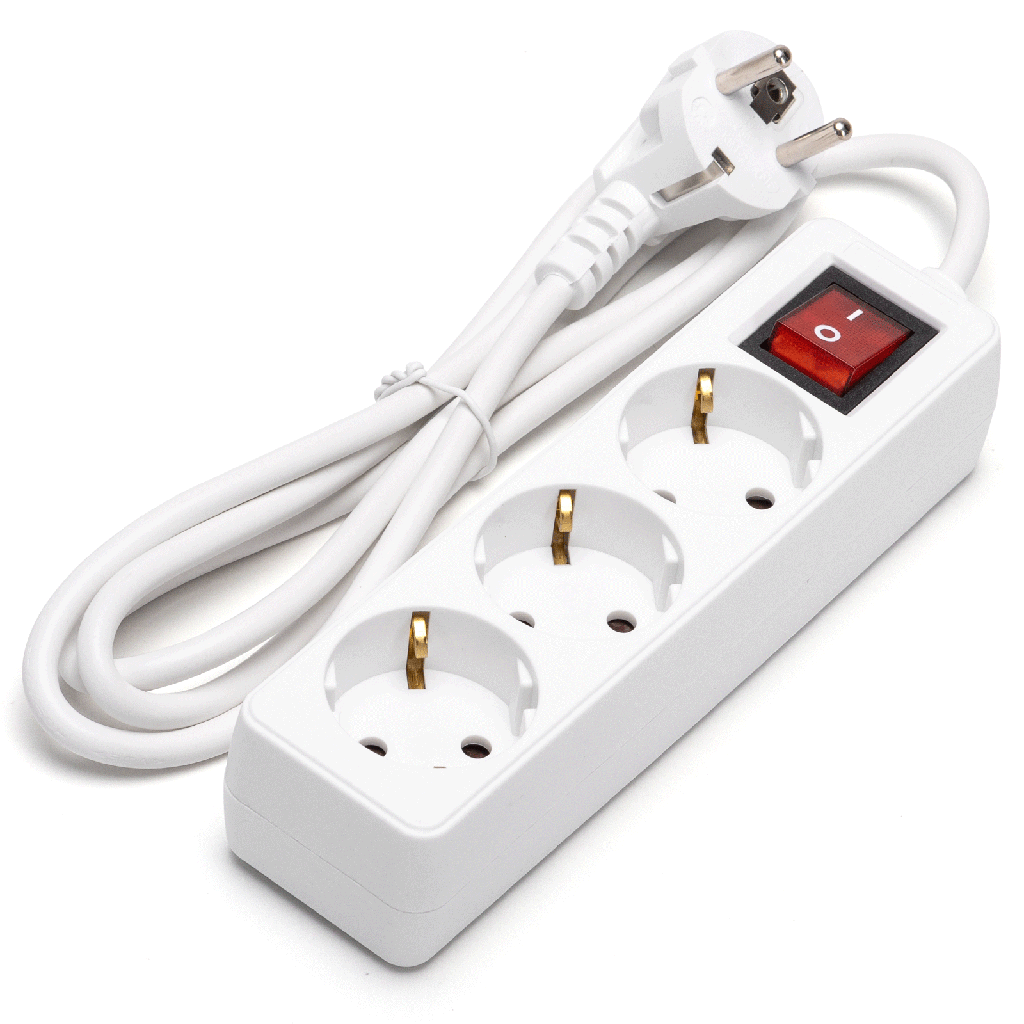[B20103FGL] Duitse 3-voudige stekkerdoos met schakelaar 1.5M 3G1.0mm² wit