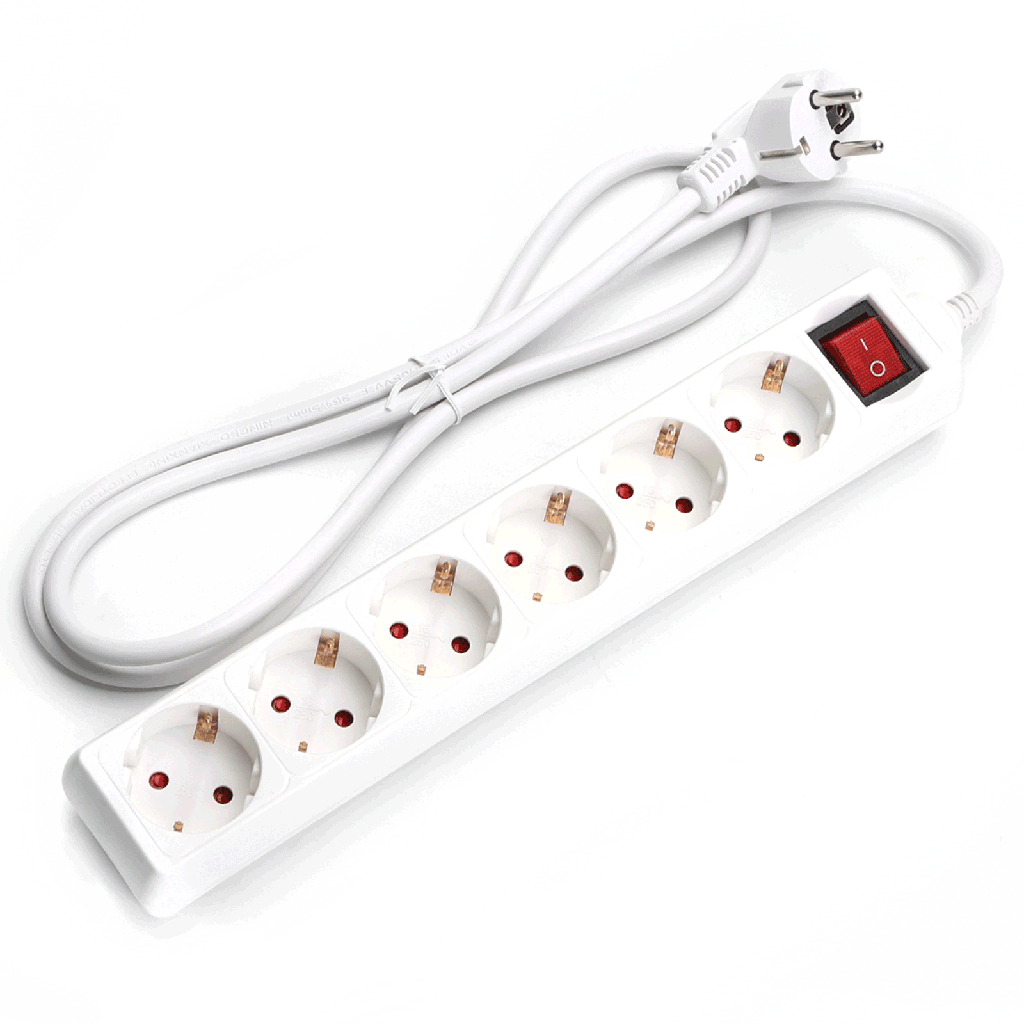 Duitse 6-voudige stekkerdoos met schakelaar 1 5M 3G1 0mm² wit