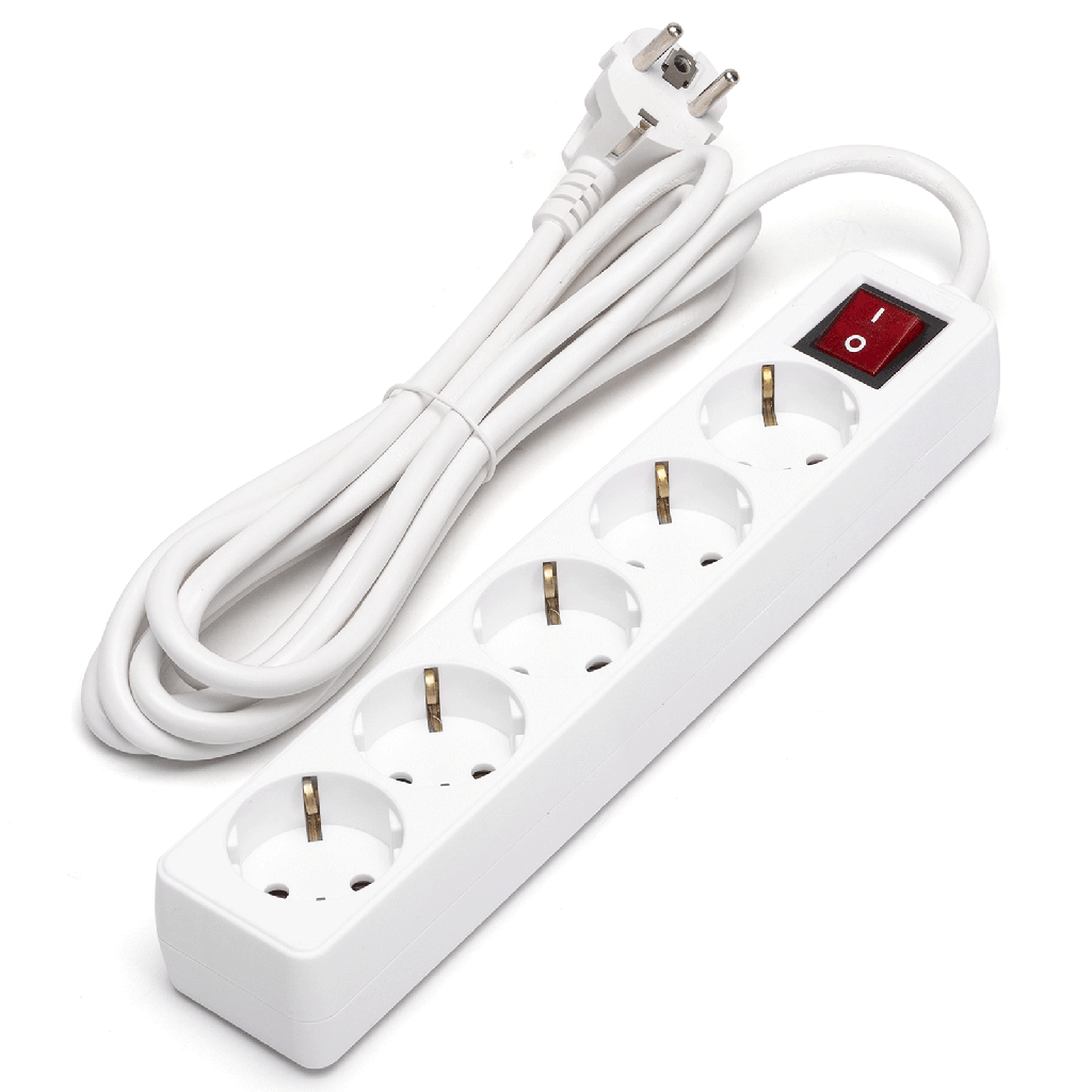 [B20103FHZ] Duitse 5-voudige stekkerdoos met schakelaar 3M 3G1 5mm² wit