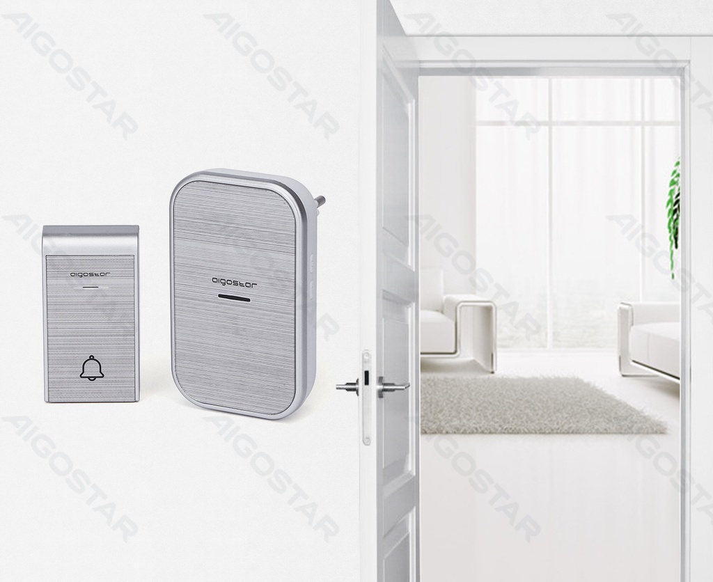 [B20105VKS] Aigostar AC Draadloze Digitale Deurbel (één tot twee) Zilver