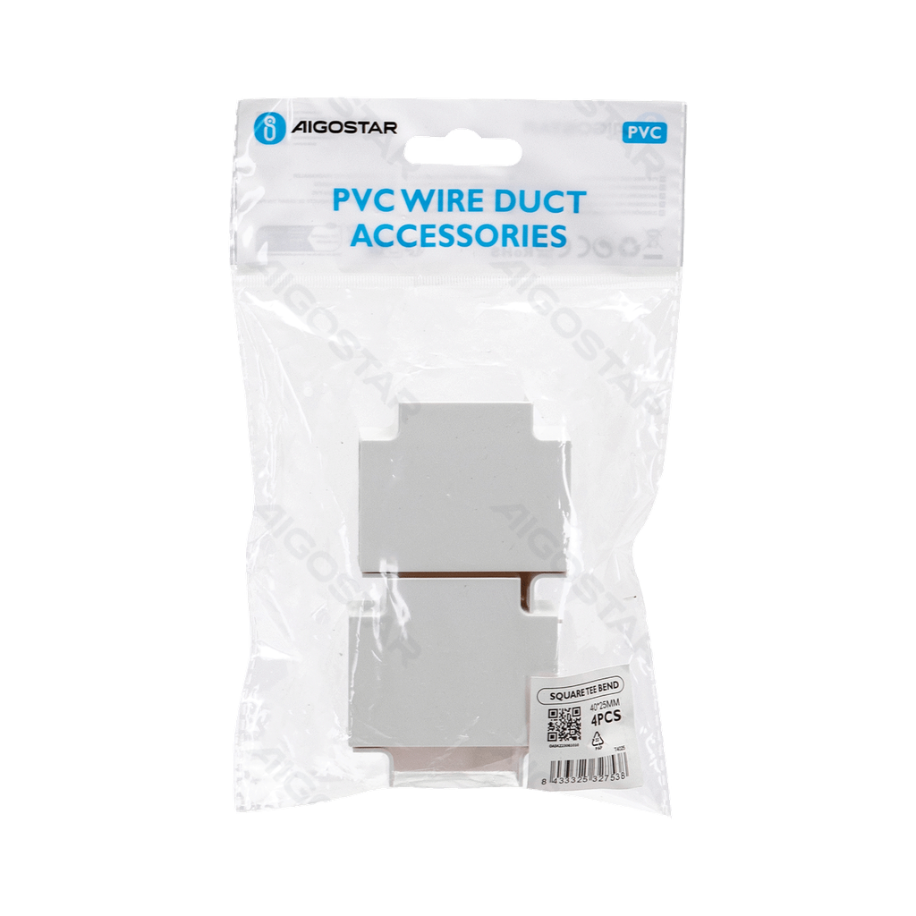 Aigostar PVC Vierkante Kabelgoot T-stuk Bocht Wit 40*25mm 4st
