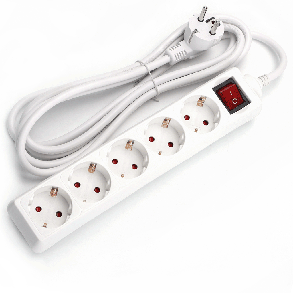 [B20103FGU] Duitse 5-voudige stekkerdoos met schakelaar 1 5M 3G1 5mm² wit