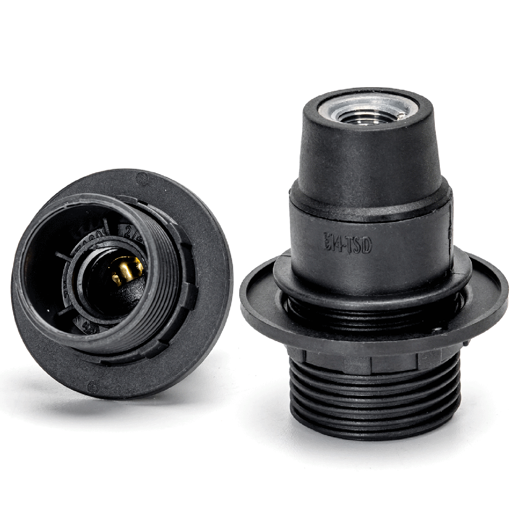E14 plastic self-locking lamp holder, half-thread, black