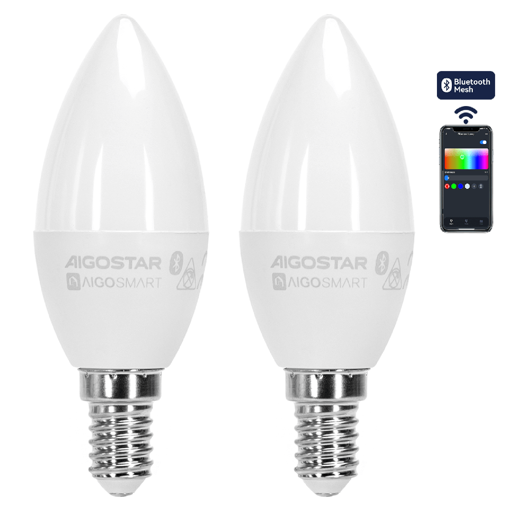 Aigostar Bluetooth MESH C37 E14 6,5W RGB+CCT 2st met afstandsbediening